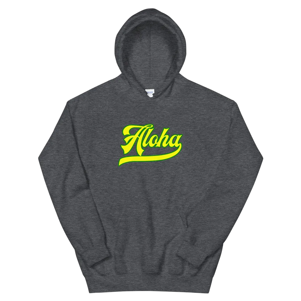 Aloha Script ~ Yellow with Green Border *ADULT HOODIE*