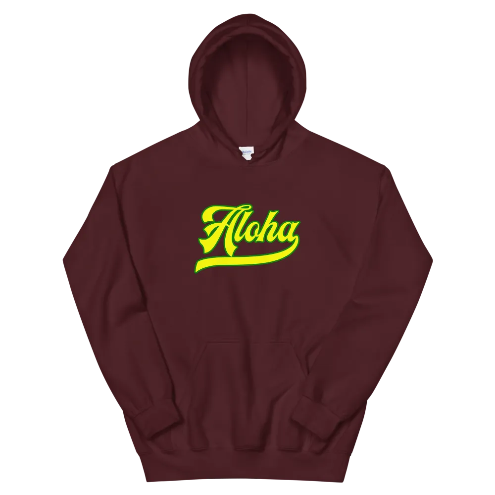 Aloha Script ~ Yellow with Green Border *ADULT HOODIE*