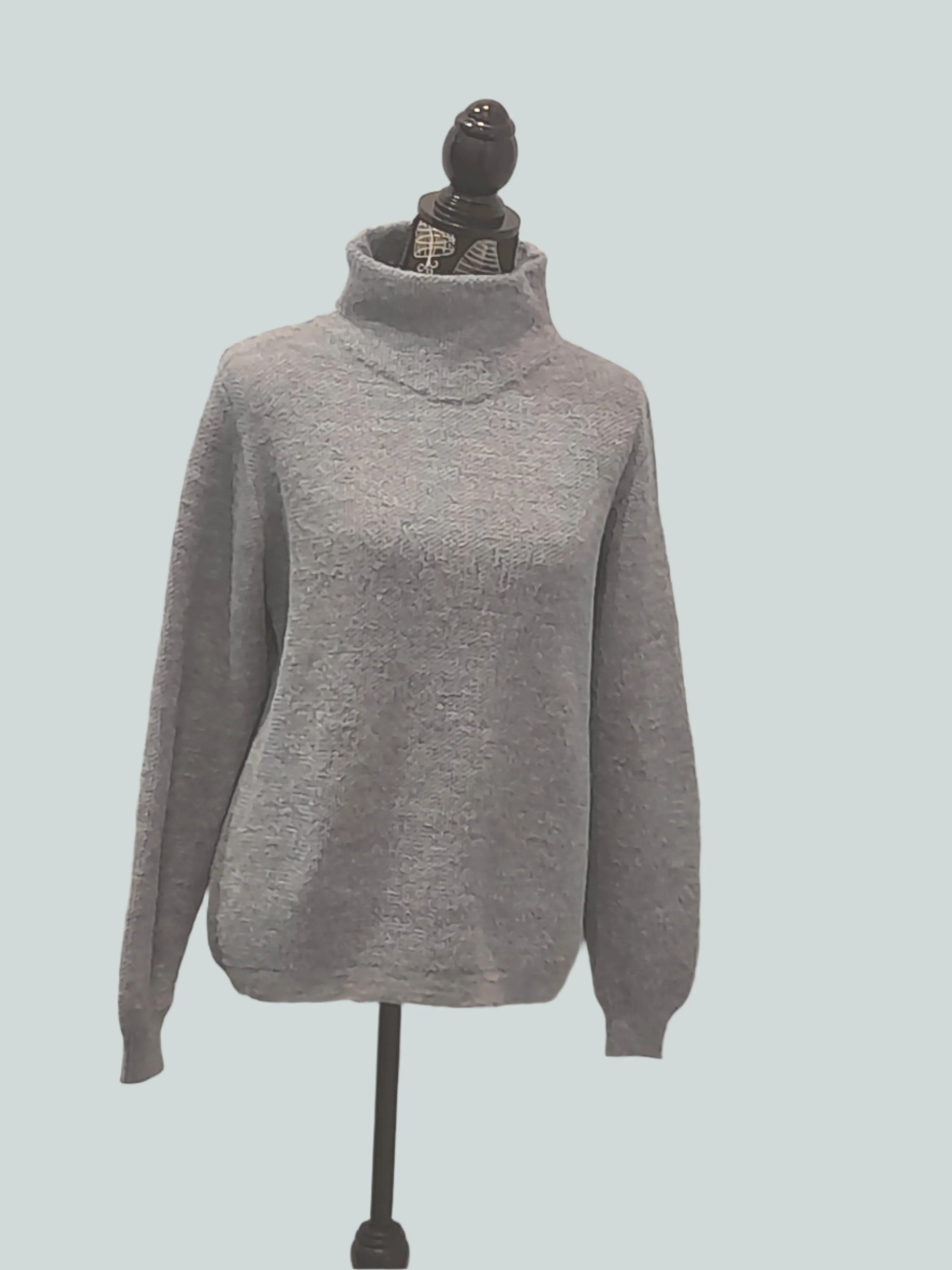 Alpaca Women’s High Neck Jacquard Knit Sky Blue