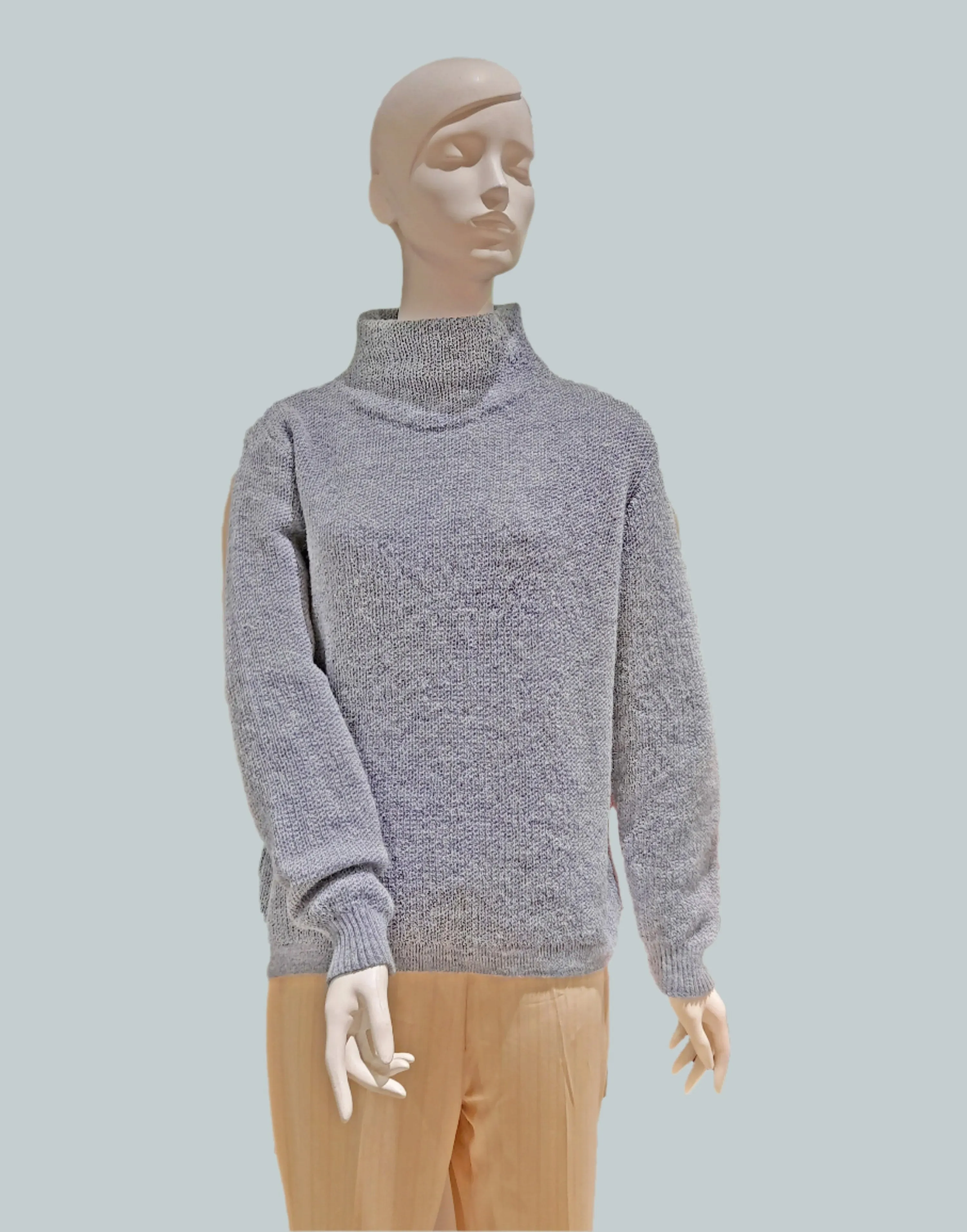 Alpaca Women’s High Neck Jacquard Knit Sky Blue