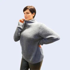 Alpaca Women’s High Neck Jacquard Knit Sky Blue