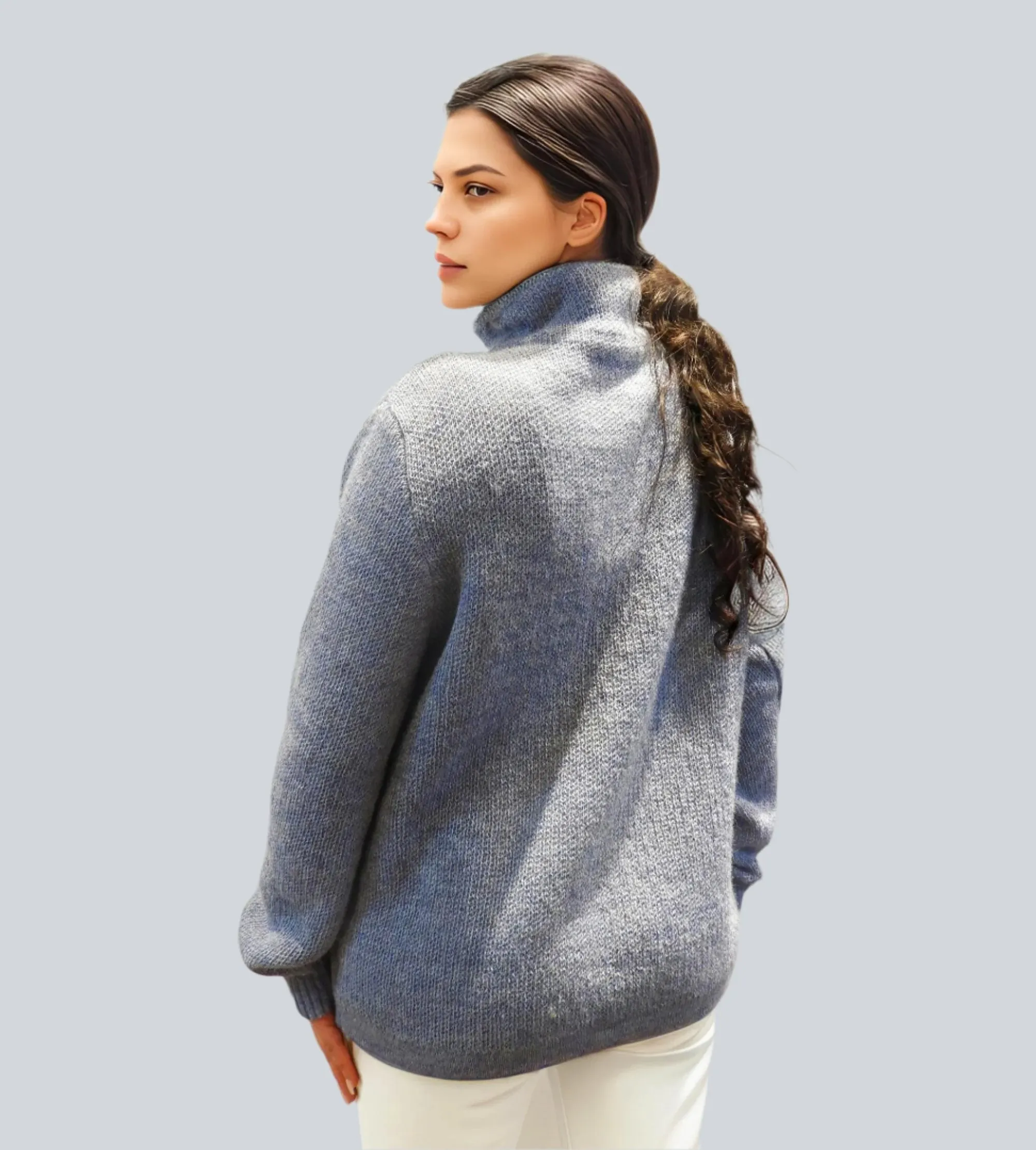 Alpaca Women’s High Neck Jacquard Knit Sky Blue