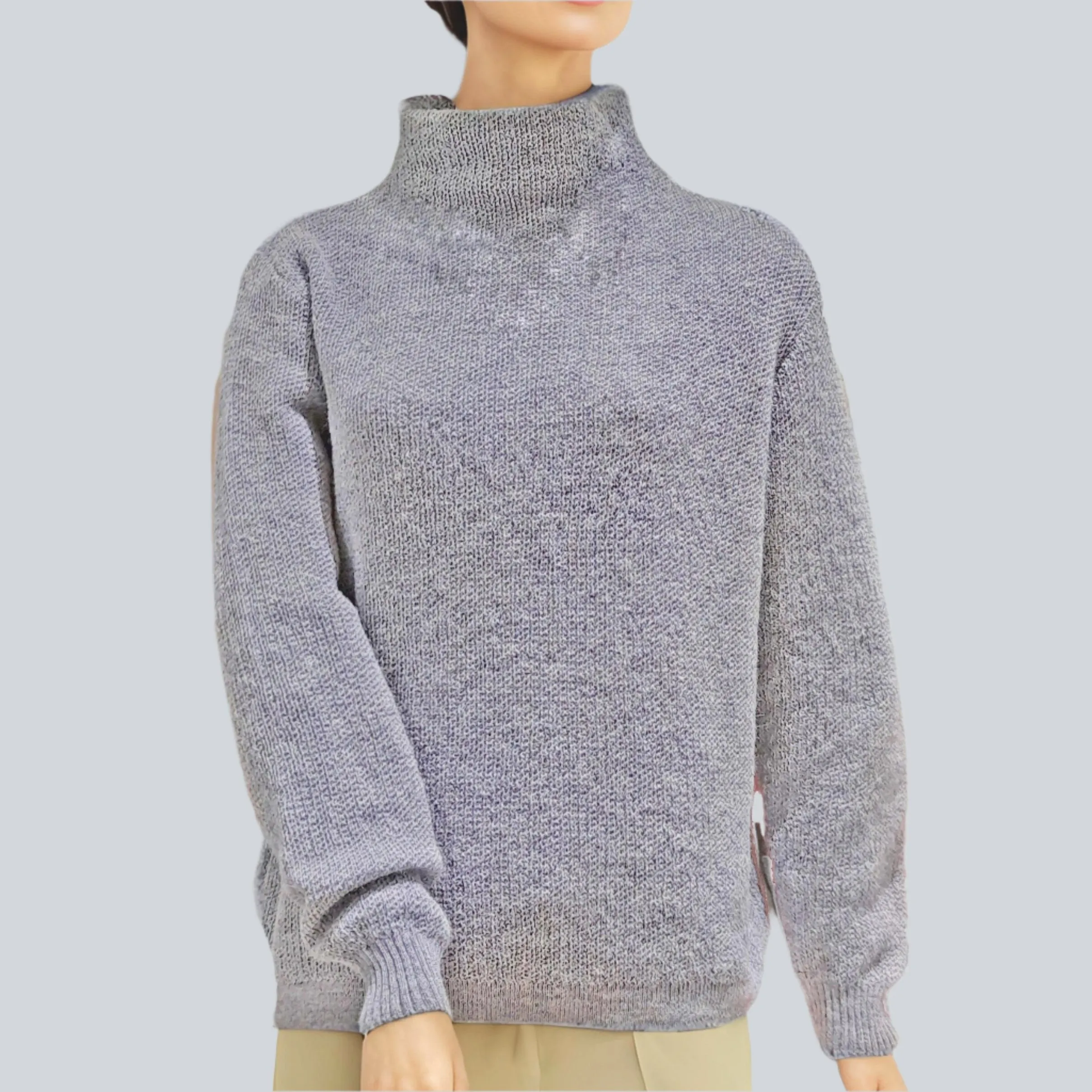 Alpaca Women’s High Neck Jacquard Knit Sky Blue