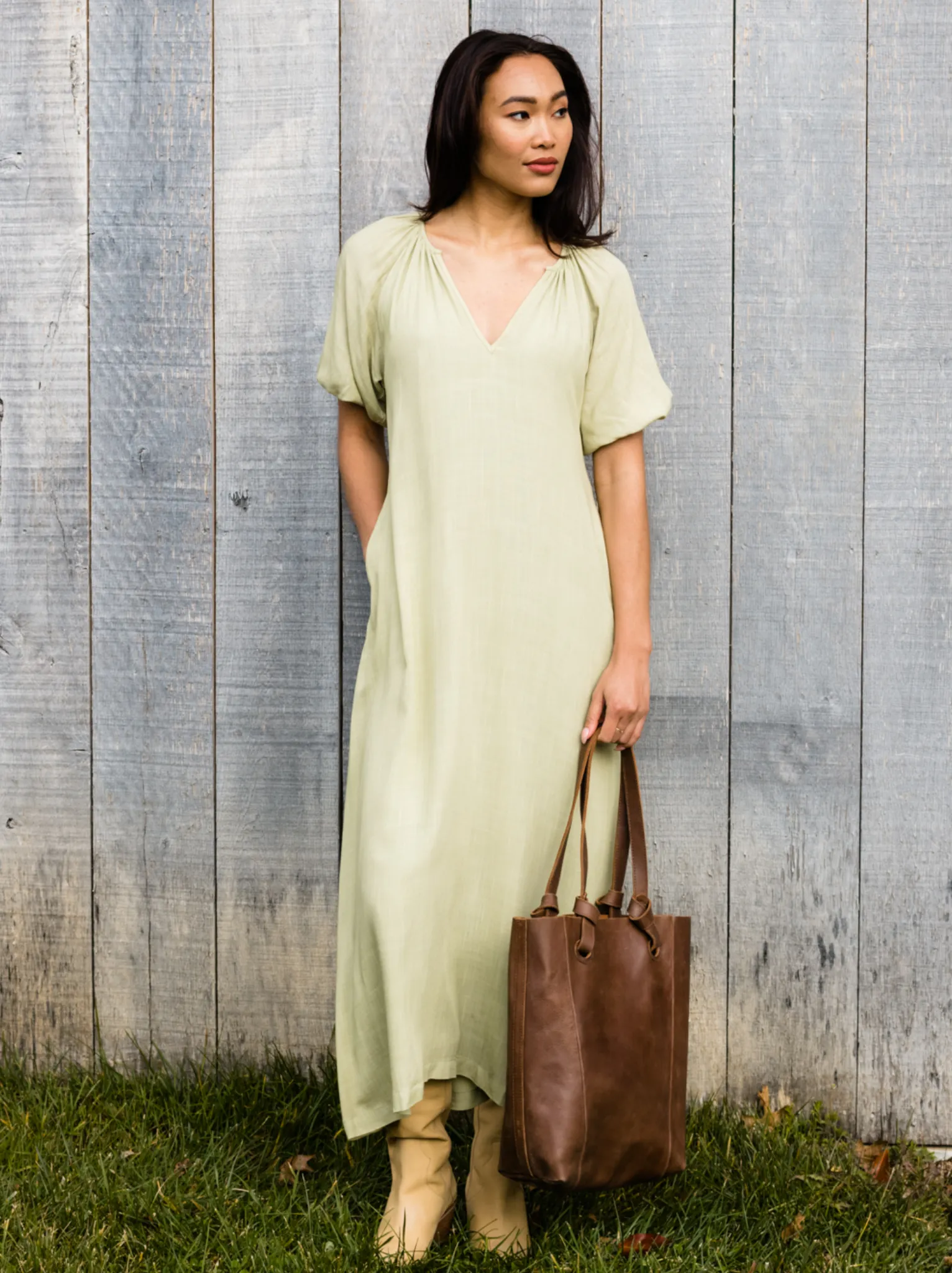 Amari Puff Sleeve Maxi Dress - Pear