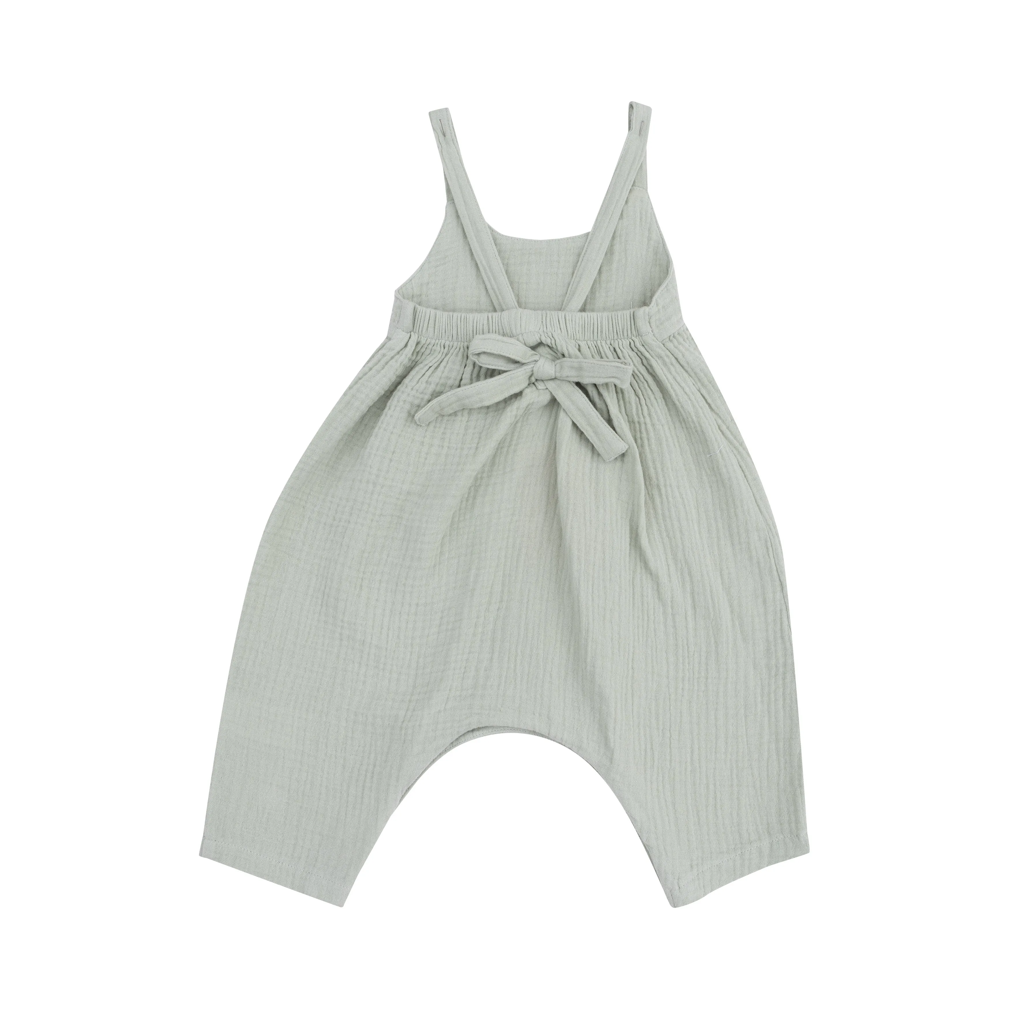 Angel Dear || Solid Muslin Desert Green Tie Back Romper