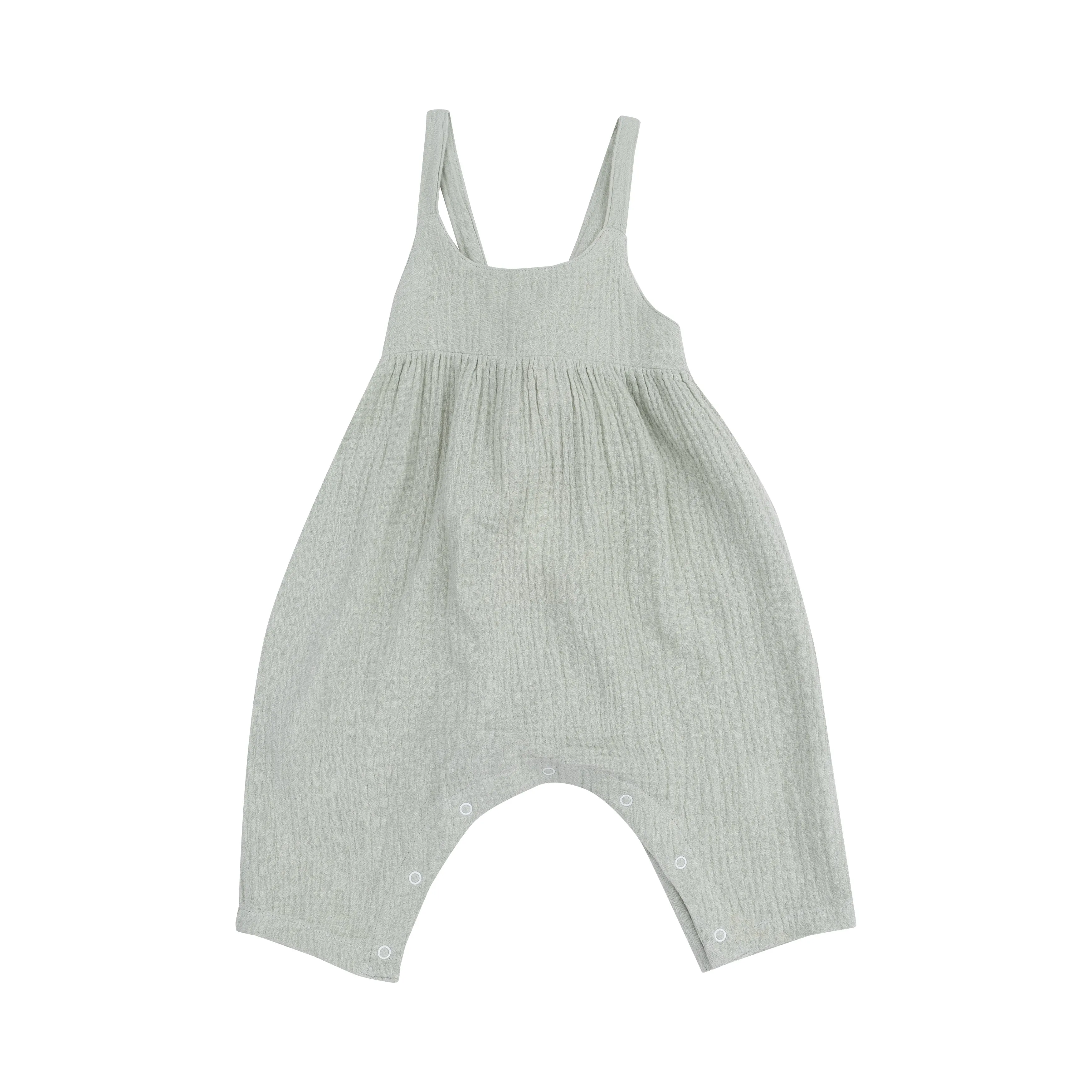 Angel Dear || Solid Muslin Desert Green Tie Back Romper