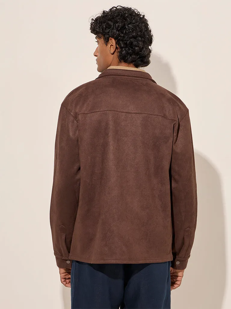 Ascot Brown Faux-Suede Relaxed-Fit Cotton-Blend Jacket