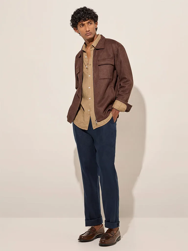 Ascot Brown Faux-Suede Relaxed-Fit Cotton-Blend Jacket