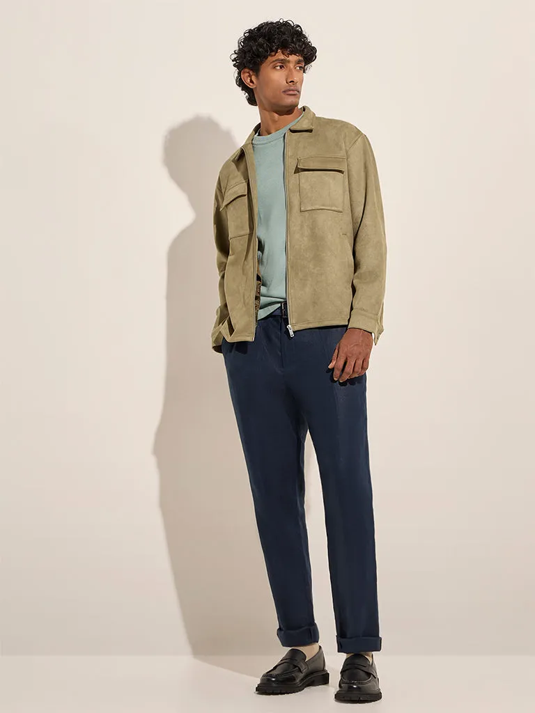 Ascot Olive Faux-Suede Relaxed-Fit Cotton-Blend Jacket