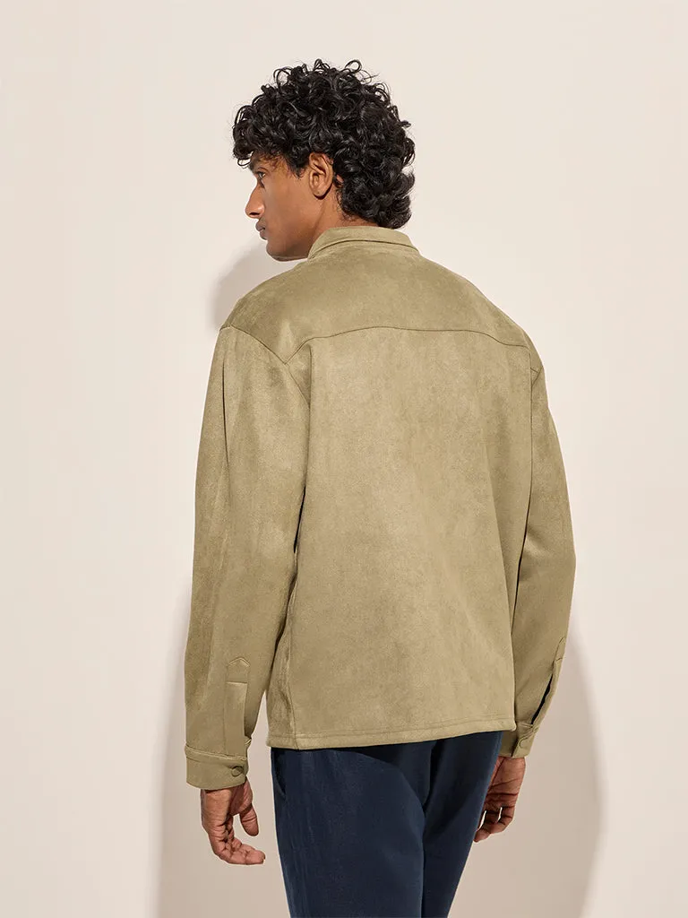 Ascot Olive Faux-Suede Relaxed-Fit Cotton-Blend Jacket