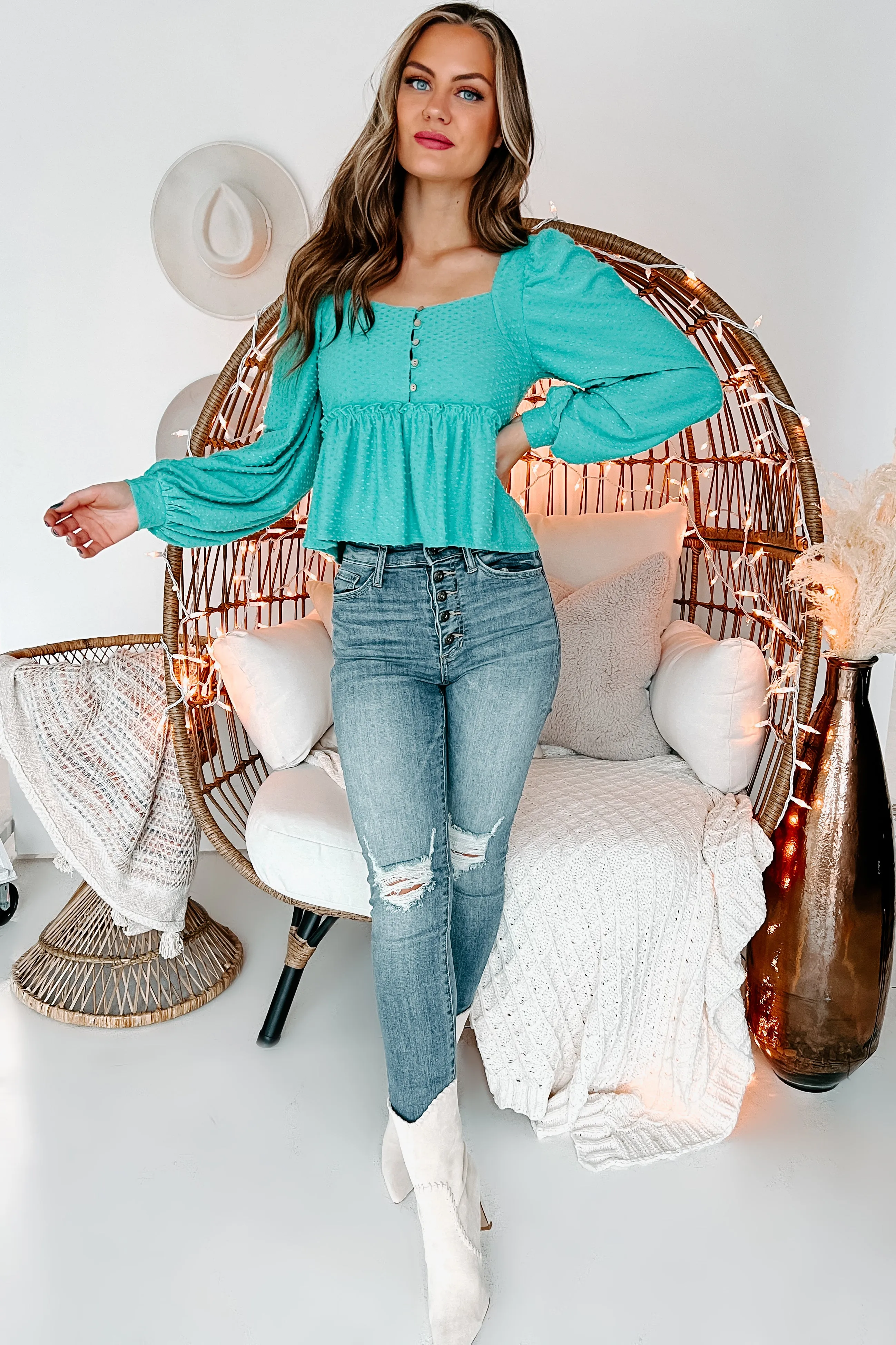At Some Point Sneak Peek High-Rise 5-Button Distressed Skinny Jeans (Medium Light)