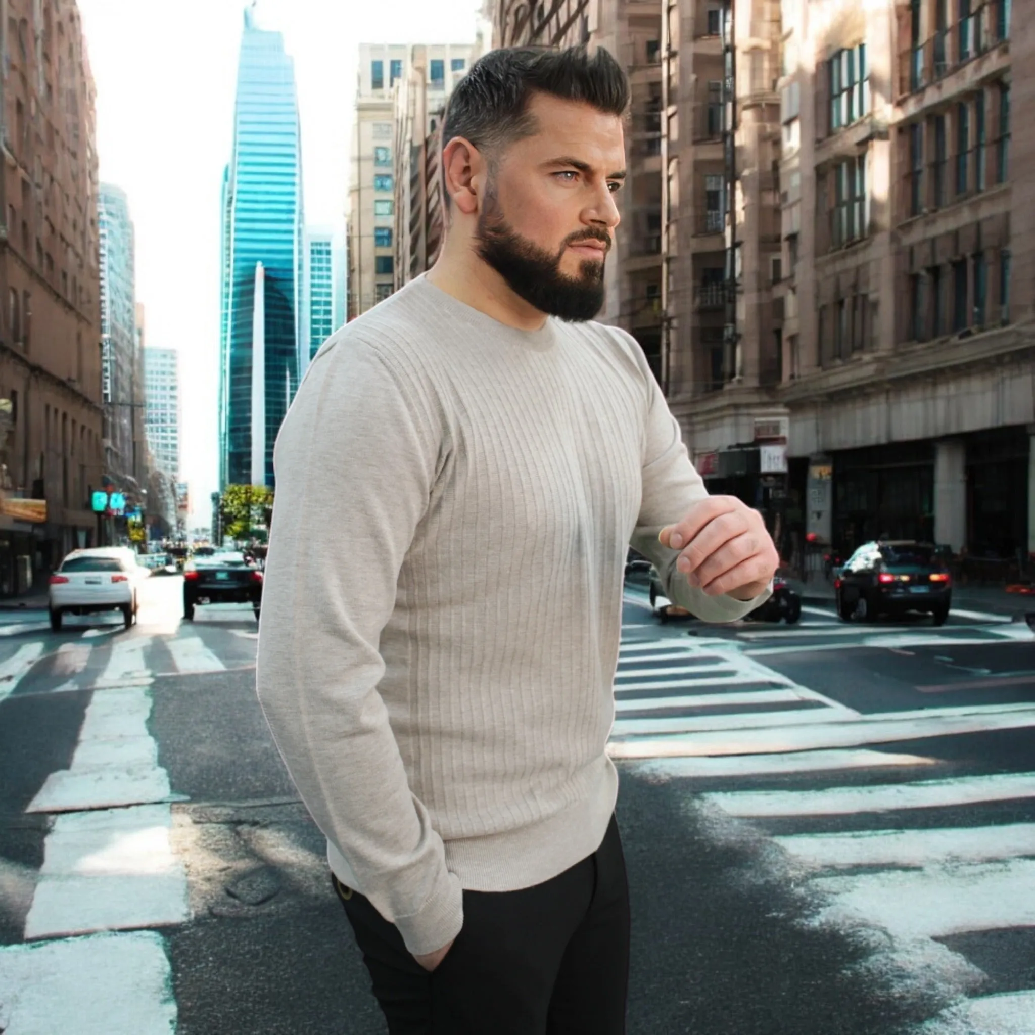 Beige - Crew Neck - Wool-   Essential  Sweater