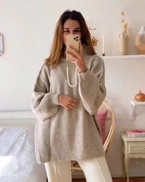 Beige Sweater Oversized Dress