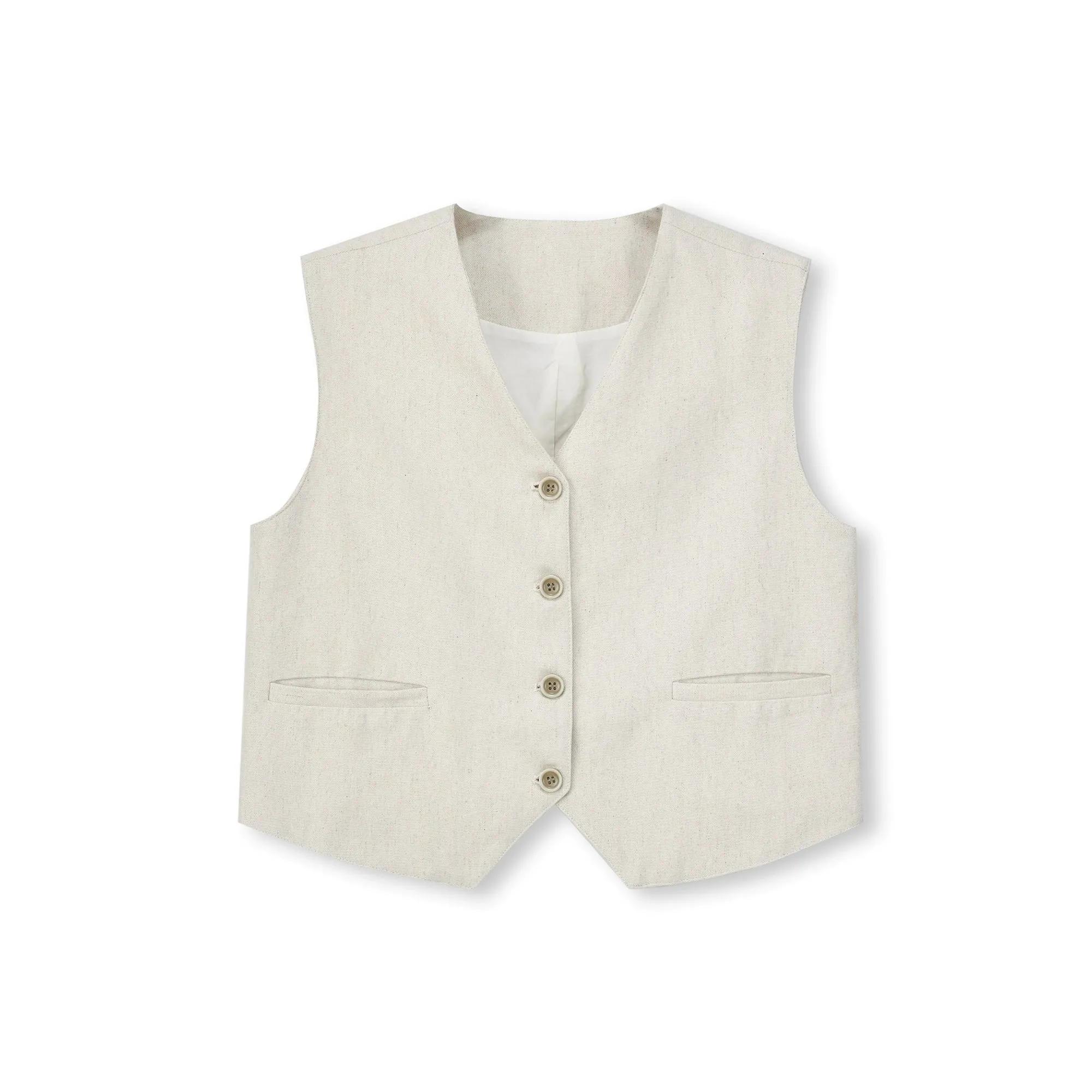 Beige V-neck Suit Vest