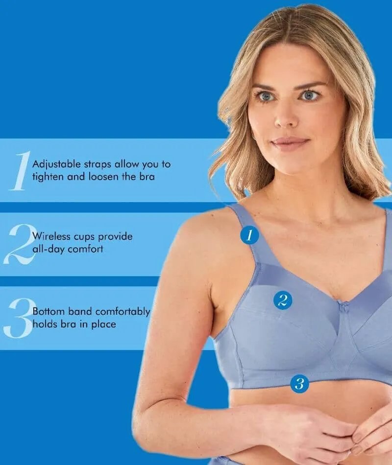 Bestform Satin Trim Wire-Free Cotton Bra With Unlined Cups - Periwinkle Blue