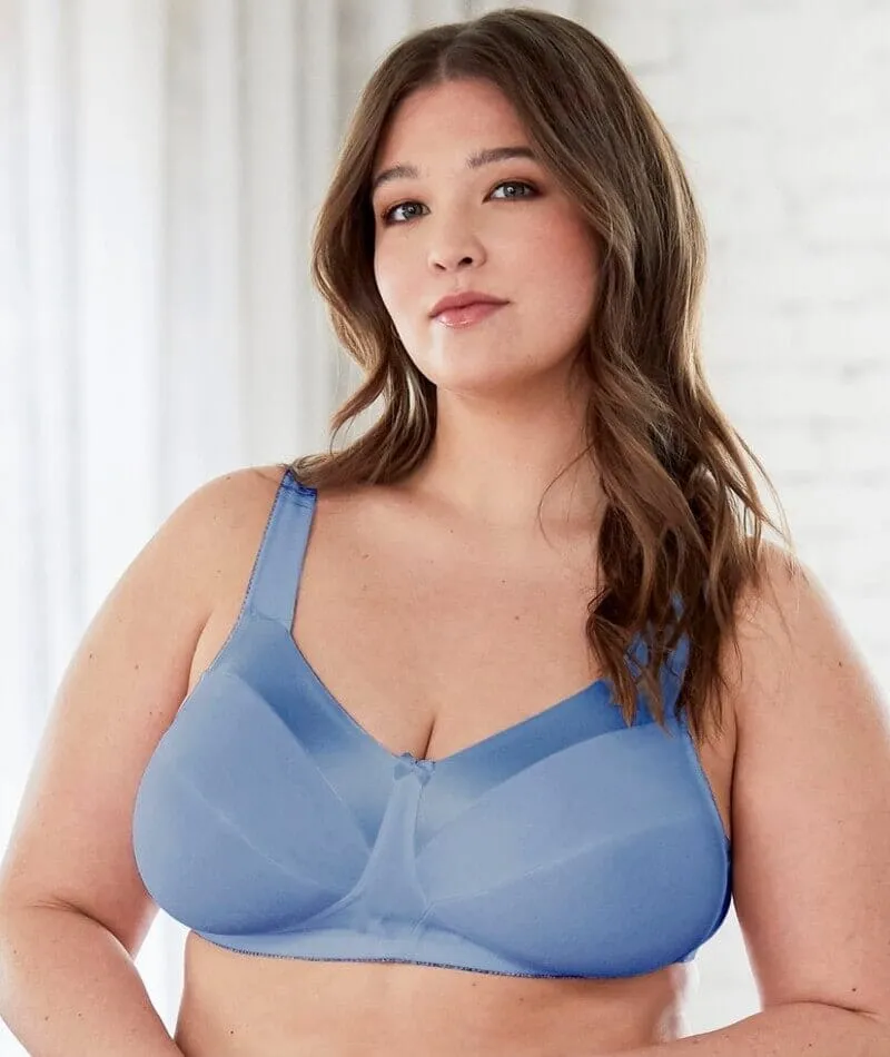 Bestform Satin Trim Wire-Free Cotton Bra With Unlined Cups - Periwinkle Blue