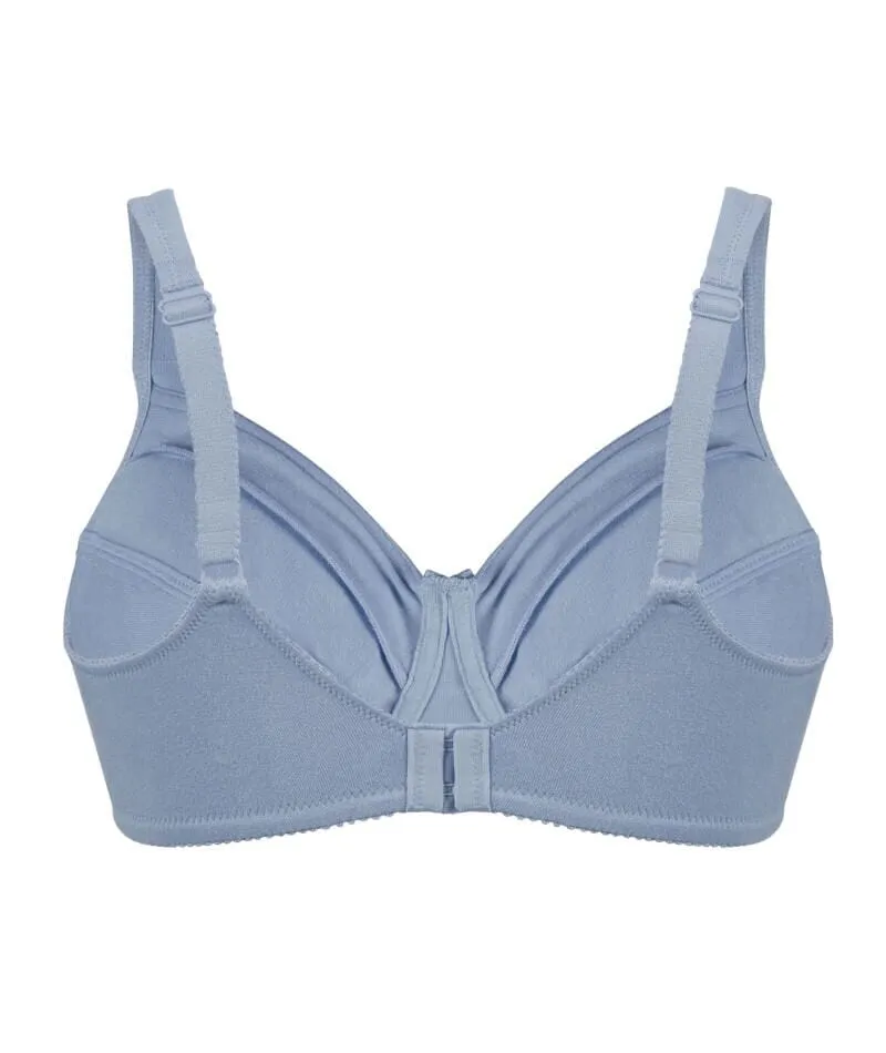 Bestform Satin Trim Wire-Free Cotton Bra With Unlined Cups - Periwinkle Blue