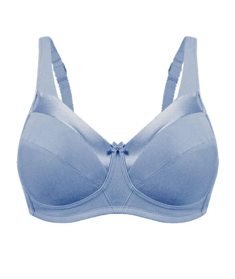 Bestform Satin Trim Wire-Free Cotton Bra With Unlined Cups - Periwinkle Blue