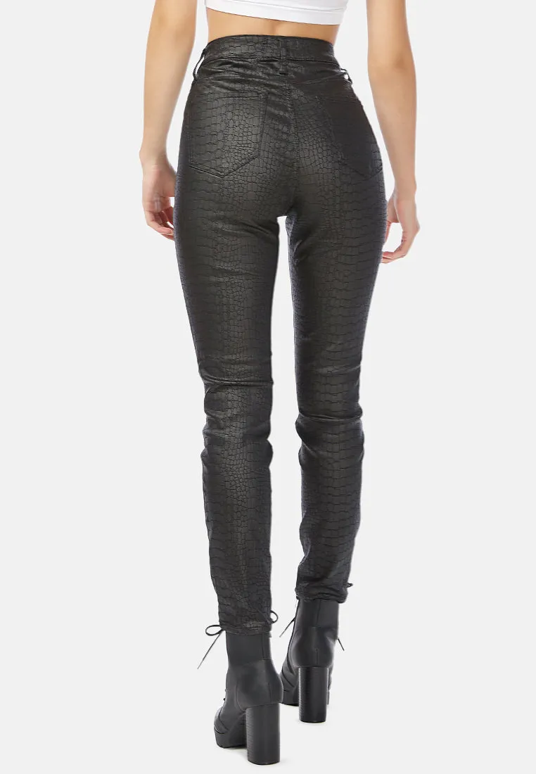 black slither-in textured slim fit pants