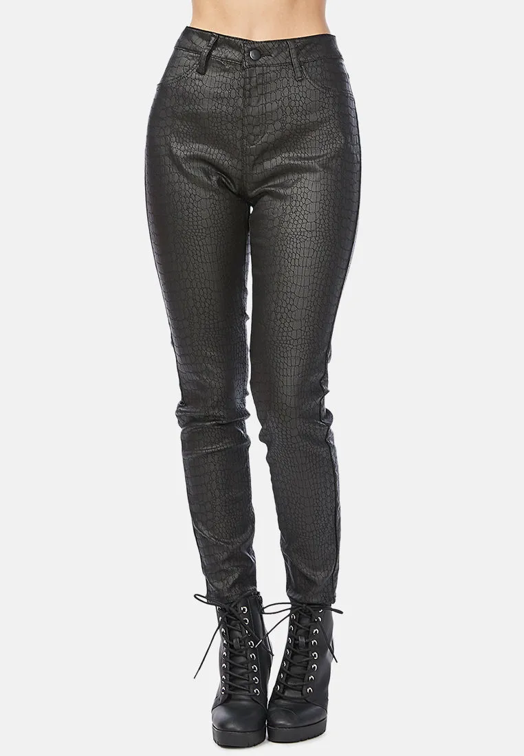 black slither-in textured slim fit pants