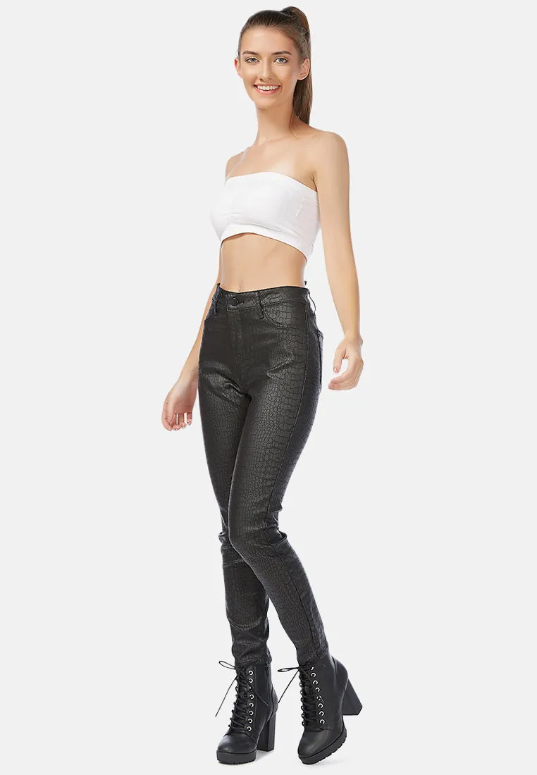 black slither-in textured slim fit pants