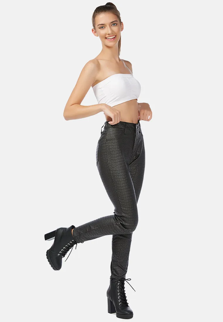 black slither-in textured slim fit pants