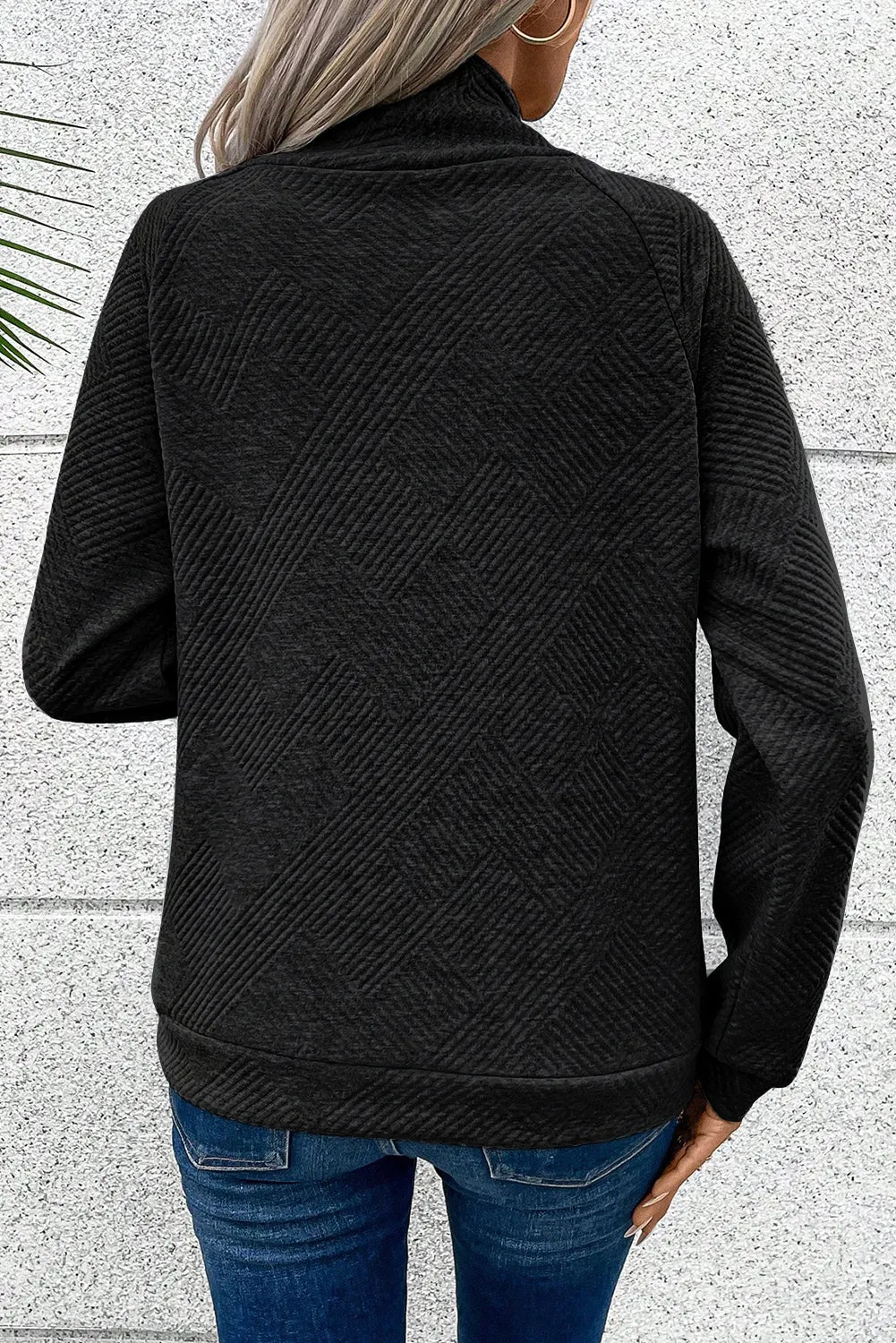 Black Solid Button Detail Sweatshirt