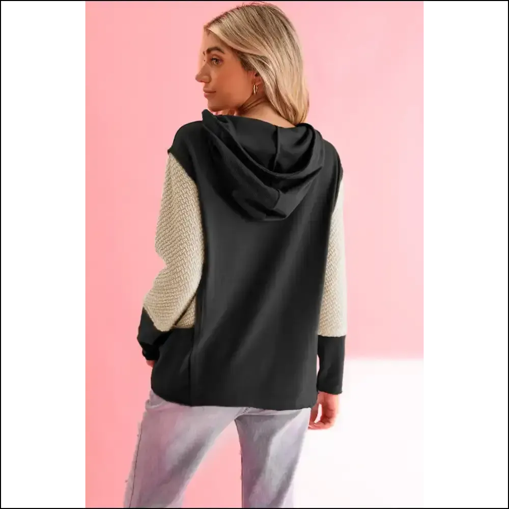 Black Textured Splicing Sleeve Hoodie: your New  Bestie! Needful Things