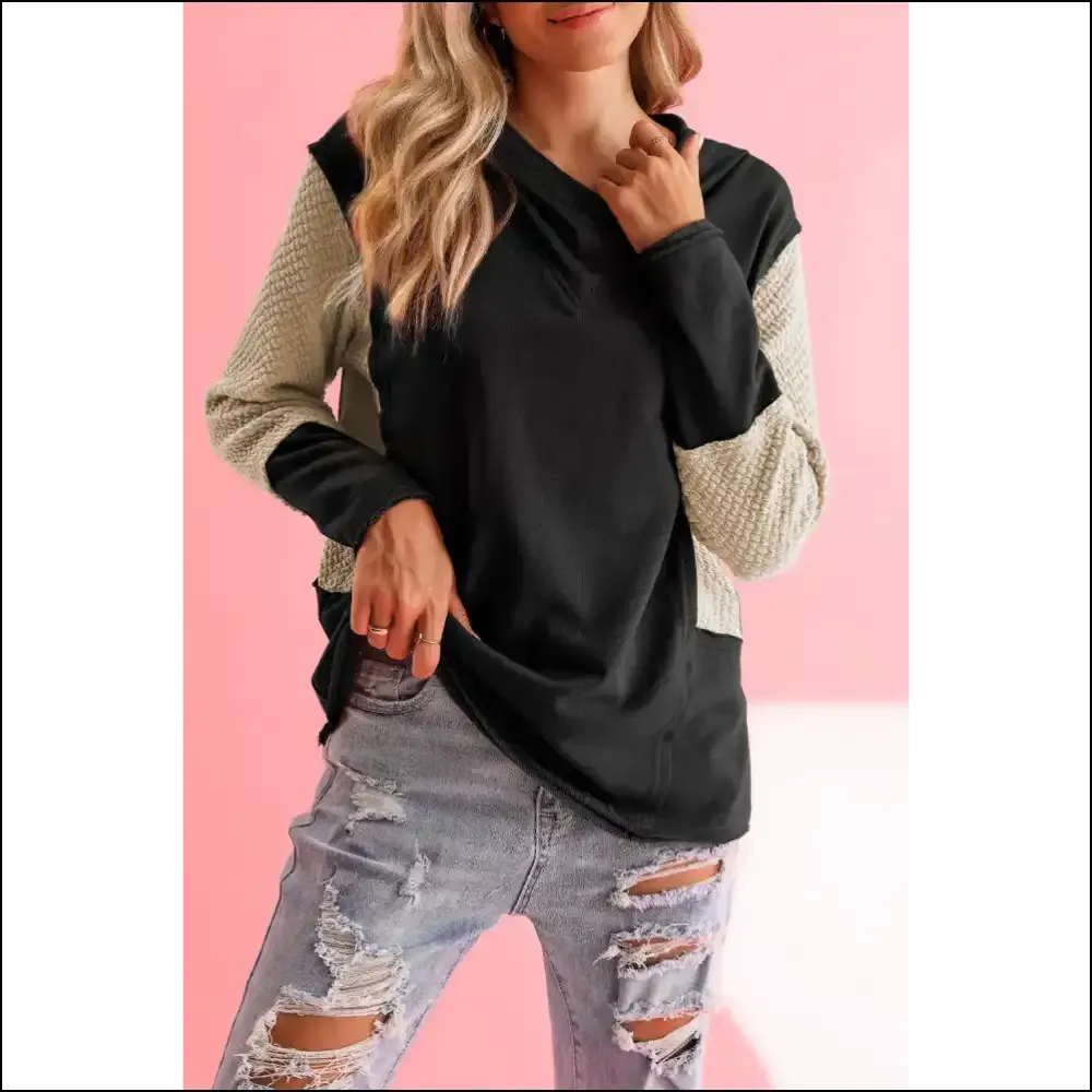 Black Textured Splicing Sleeve Hoodie: your New  Bestie! Needful Things