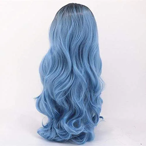 Black to pastel blue mixed ombre | hand dyed 26" synthetic | human hair feel | drag queen | trendy custom styled | stage performer wig