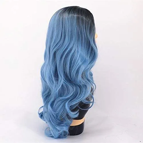 Black to pastel blue mixed ombre | hand dyed 26" synthetic | human hair feel | drag queen | trendy custom styled | stage performer wig