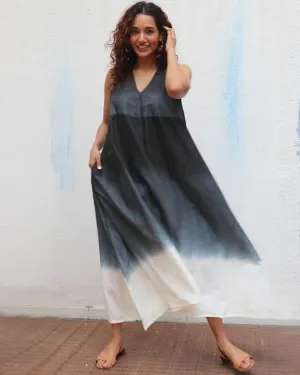 Blackberry Matcha  Handblock Printed Cotton Dress - Mono