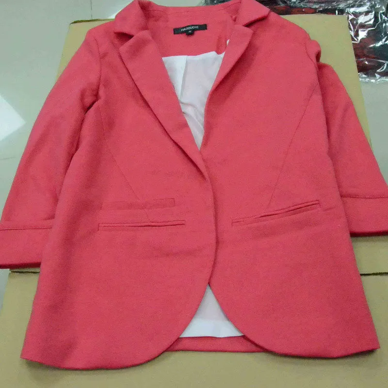 Blazer women autumn Candy Color Rolled up Sleeve boyfriend Style no buckle blazer feminino Slim Blazer