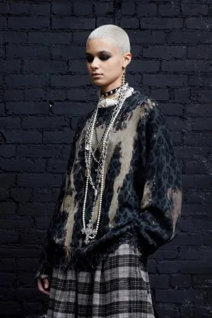 Bleached Charcoal Leopard Oversized Sweater