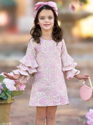 Blossoming Pink Ruffle Sleeve Dress