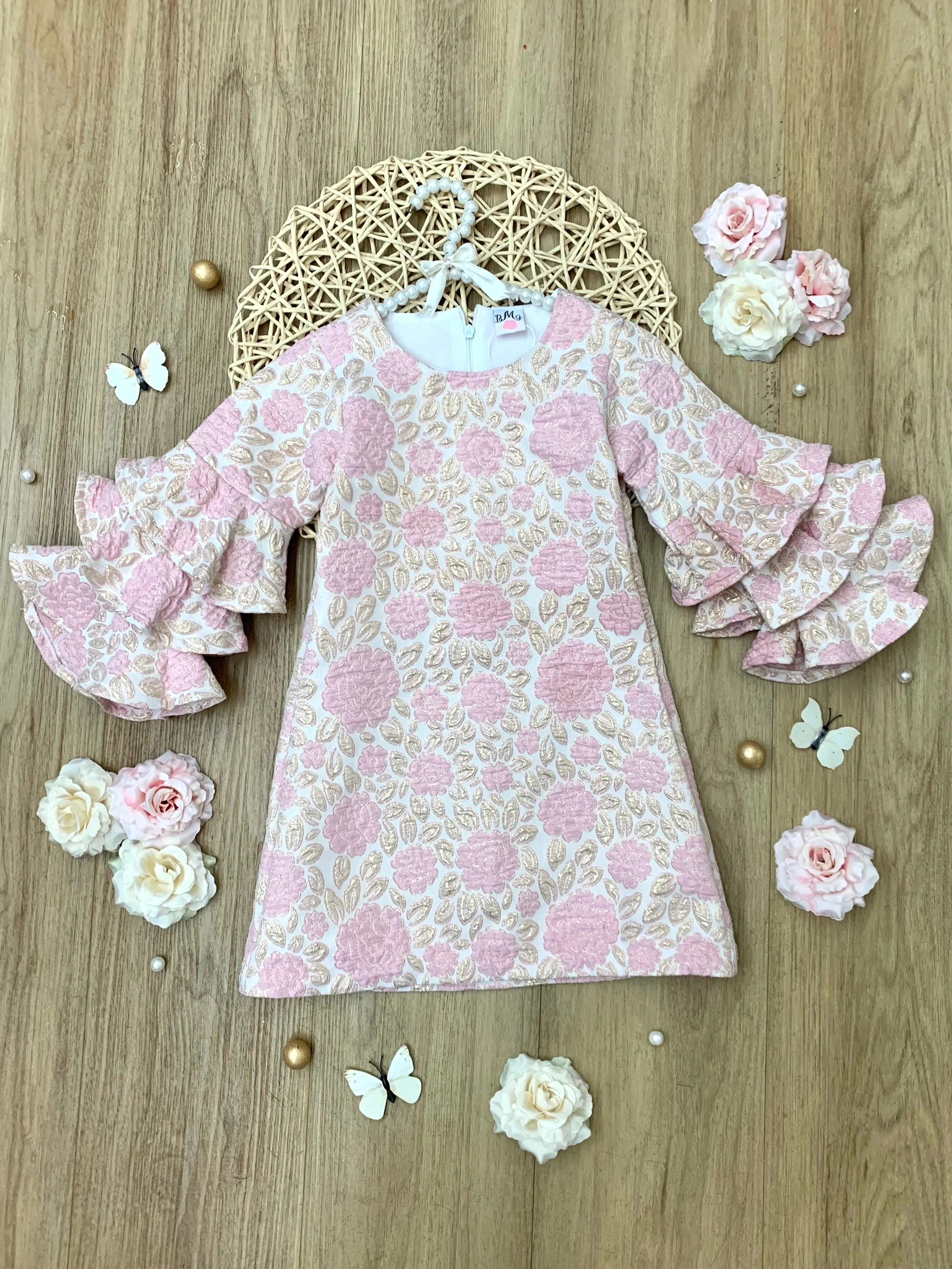 Blossoming Pink Ruffle Sleeve Dress