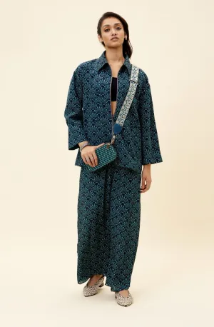 Blue Print Oversized Shaket With Pants