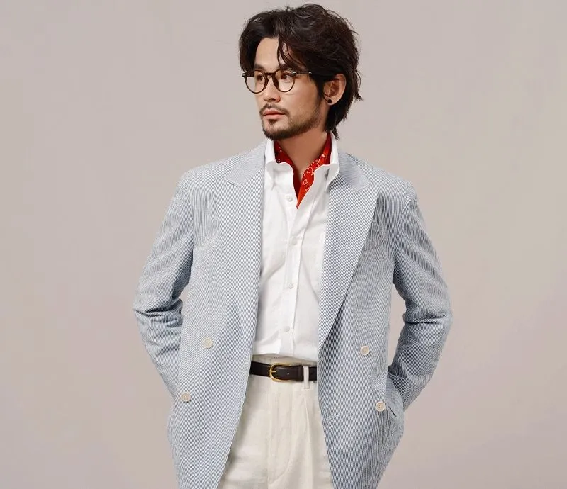 Blue Striped Double-Breasted Blazer
