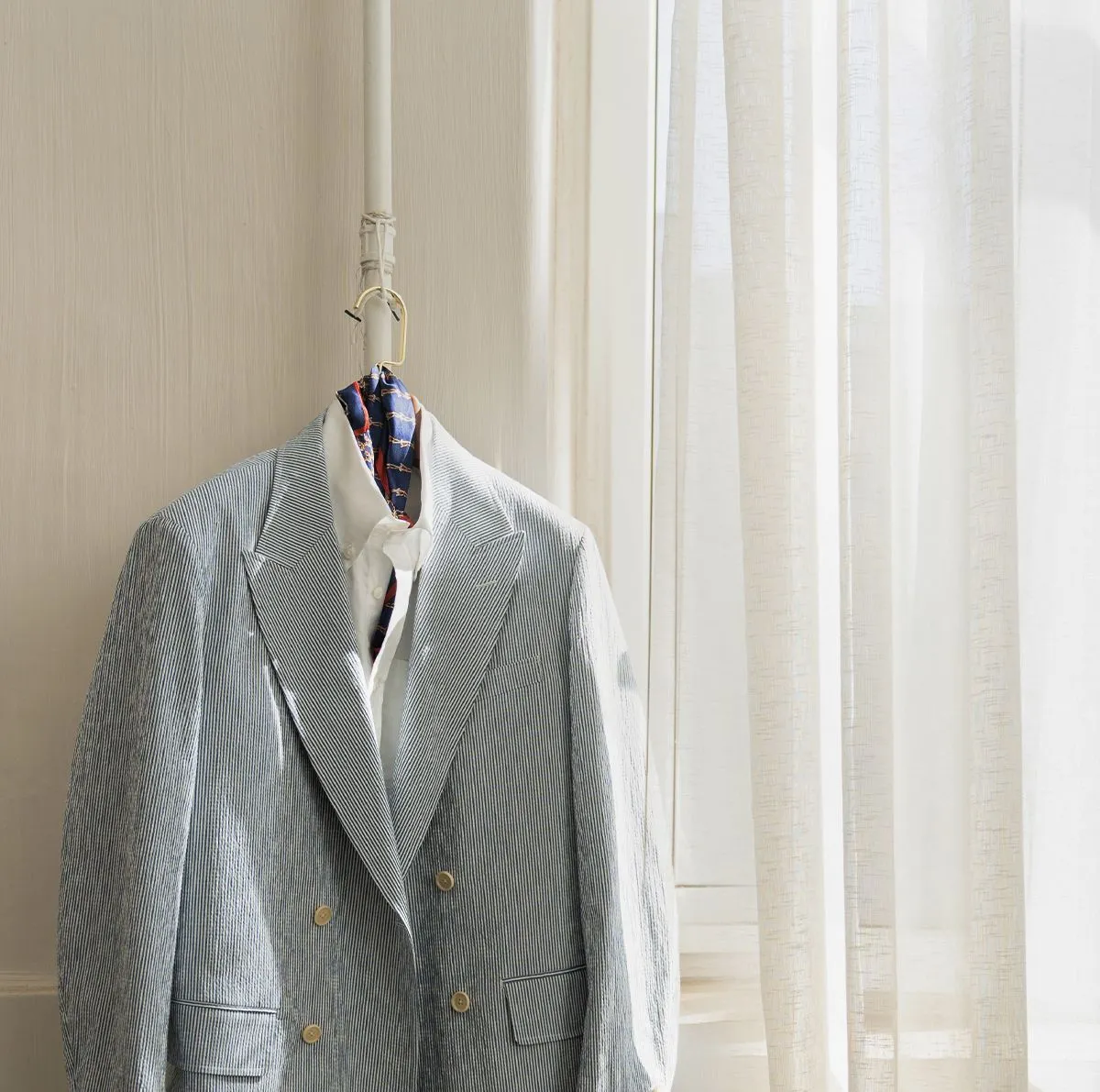 Blue Striped Double-Breasted Blazer