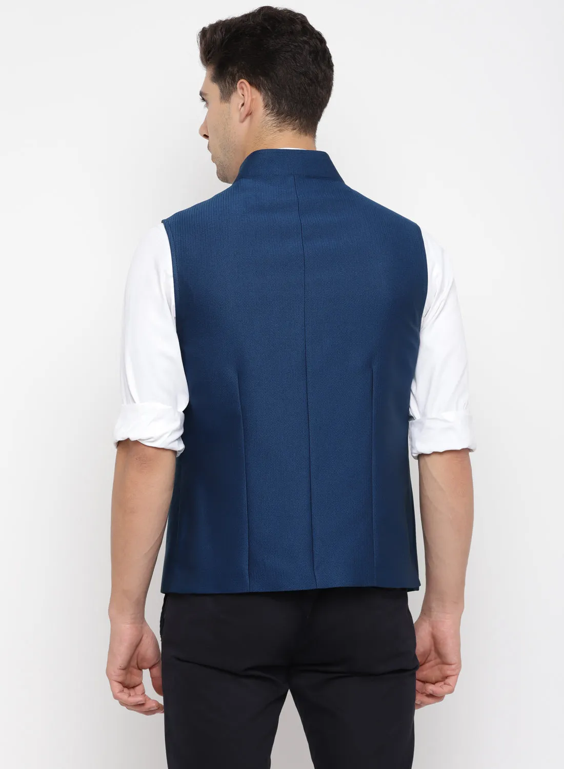 Blue Textured Nehru Jacket