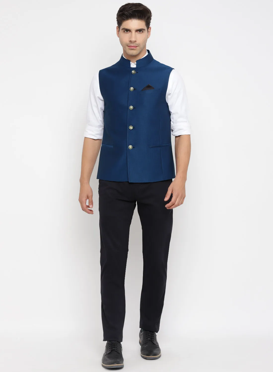 Blue Textured Nehru Jacket