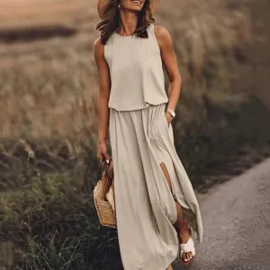 Bohemian Sleeveless Side Slit Maxi Dress