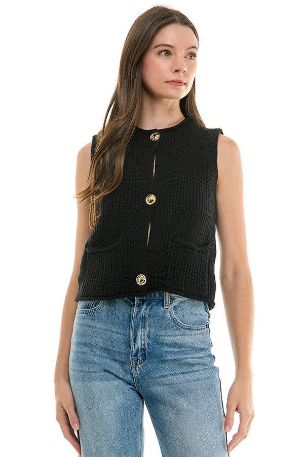 Boxy Gold Button Sweater Vest (3 Color Ways)