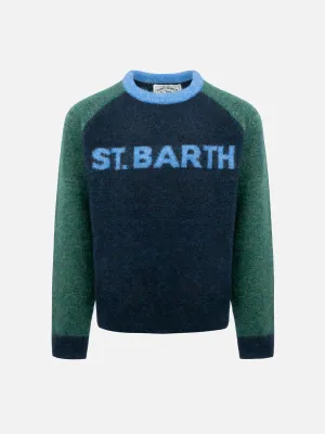 Boy blue and green crewneck sweater Douglas with St. Barth print