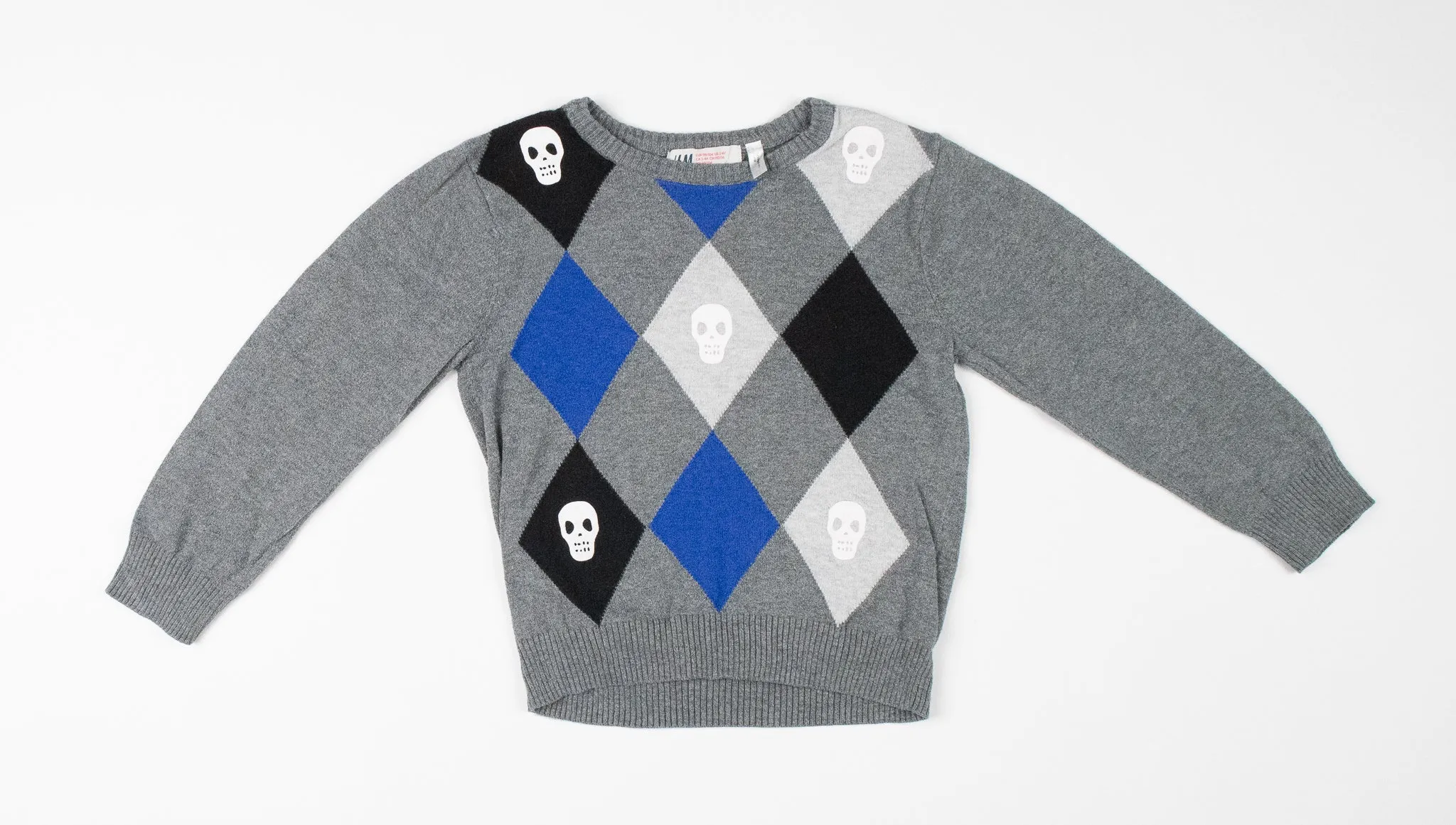 BOY SIZE 2/4 YEARS - H&M, Long-sleeve Argyle Knit Sweater VGUC B31