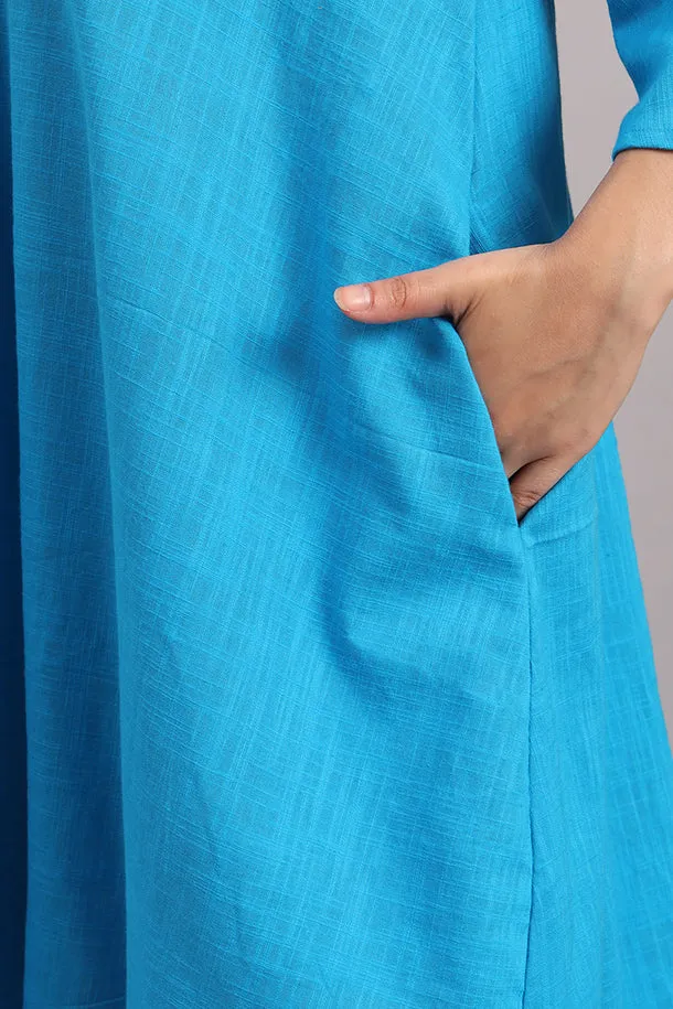 Breezy Bloom Embroidered Cotton Dress – Blue