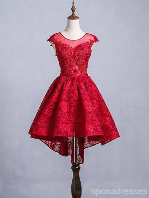 Burgundy Lace Open Back Cap Sleeves Short Homecoming Dresses Online, CM633