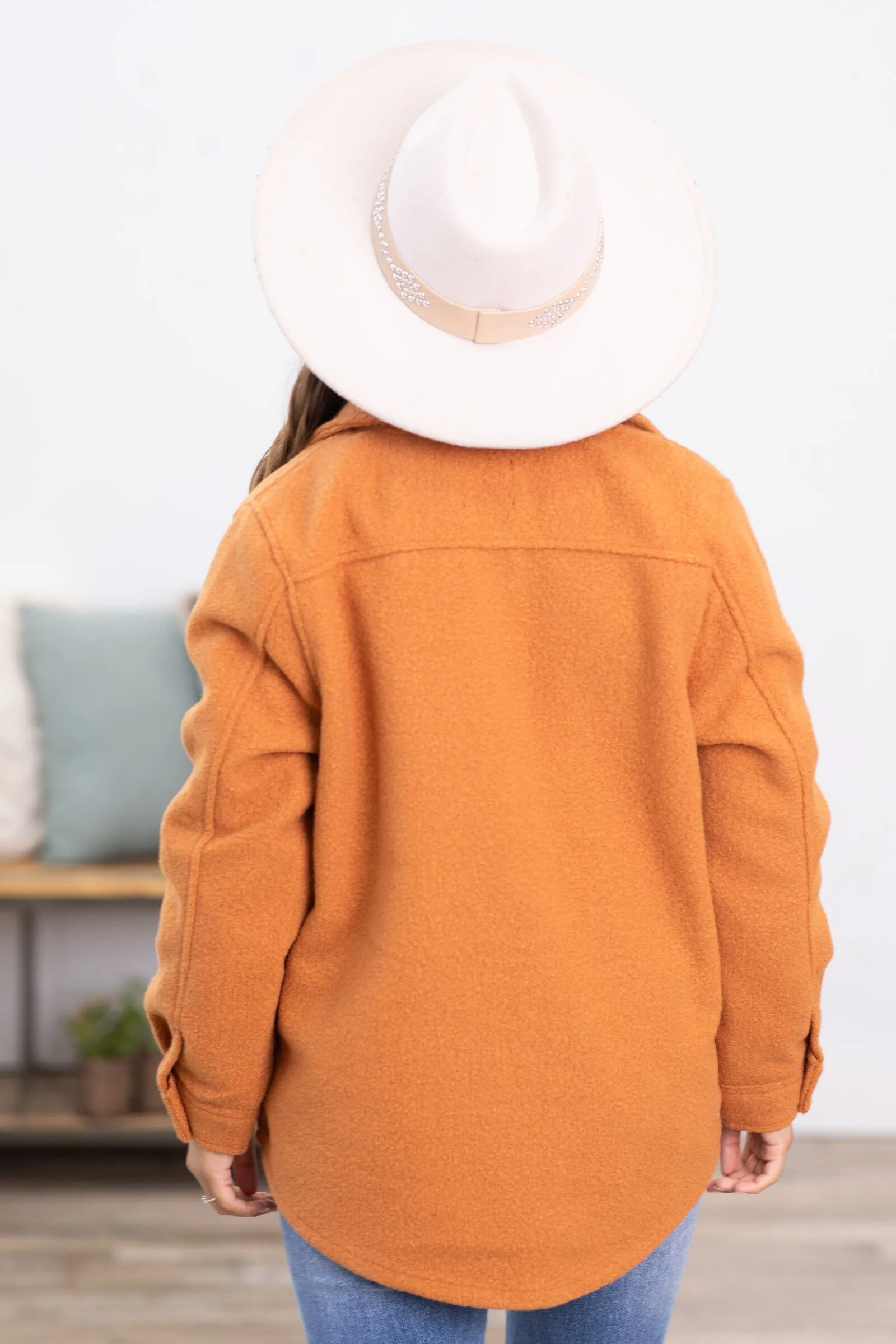 Burnt Orange Textured Snap Front Shacket
