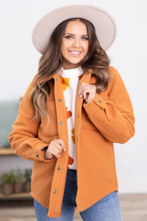 Burnt Orange Textured Snap Front Shacket