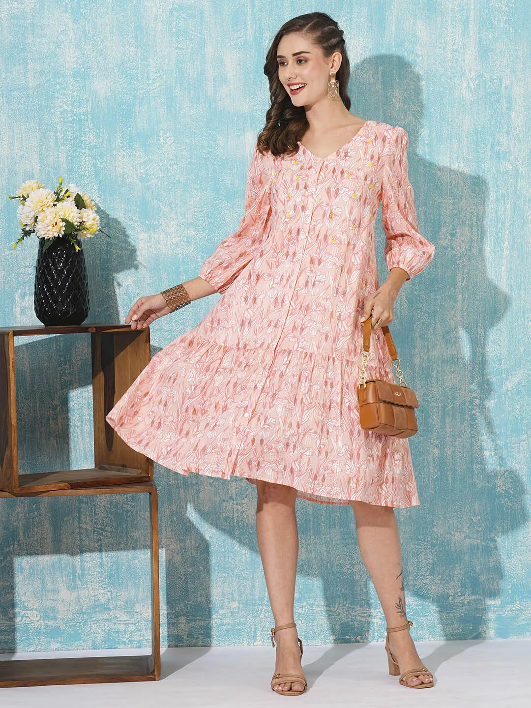 Buy Peach Cotton Party Dress For Women Online In India - Zola